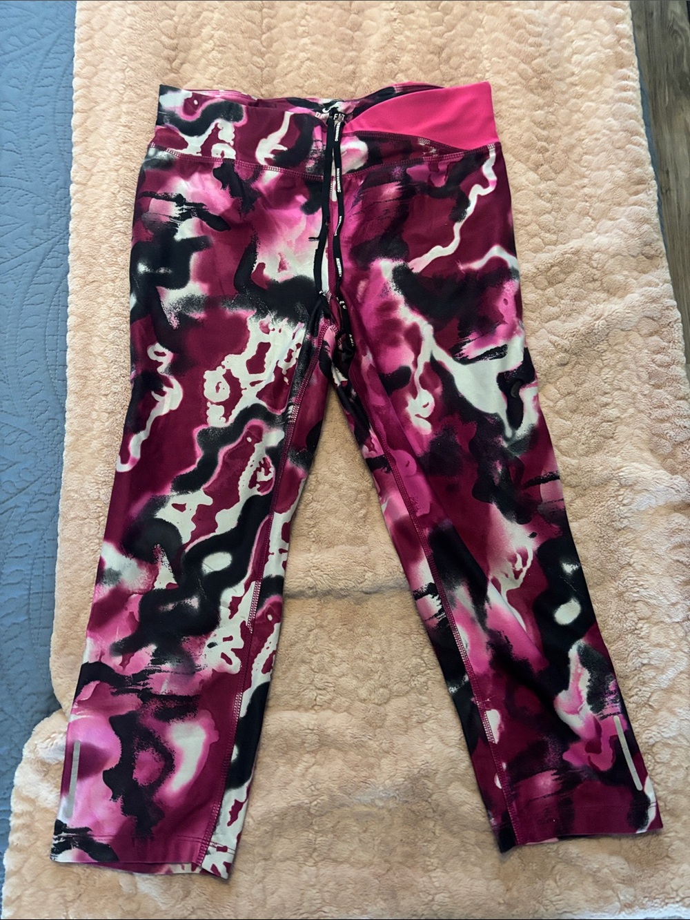 Womens Pink & Black Nike Dri-Fit Capri Leggings